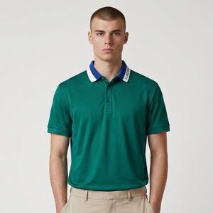 J Lindeberg Green Polo Shirt Mens S Regular Fit Golf Logo Performance Spellout